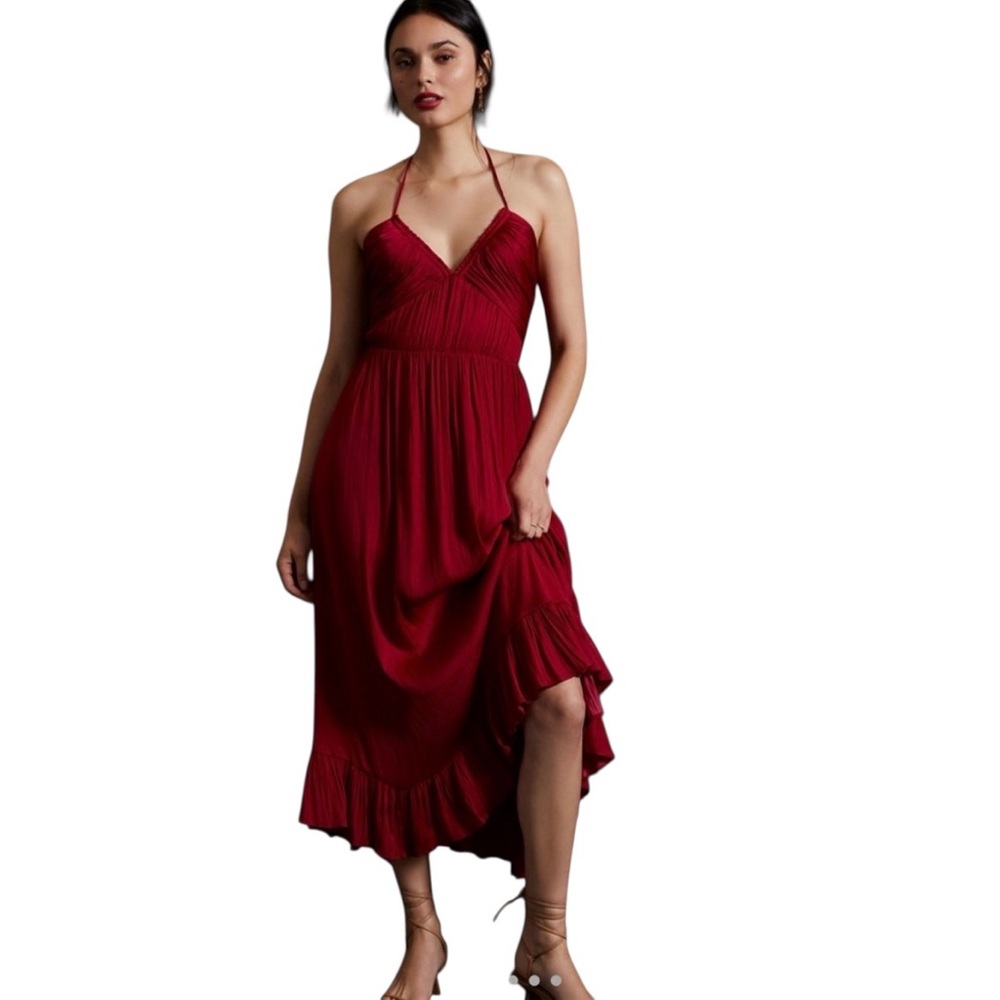 Anthropologie Red Maxi Dress with Ruffled Hem